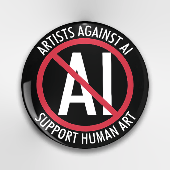 [Durable Build] Stylish 'Artists Against AI' Brooch Pin - Black & Red Prohibitory Symbol Design with White Text - Perfect for Clothing, Hats, Backpacks - Unique Fashion Accessory for Friends, Classmates, and Colleagues - Thou SS69 6.69 Xz-6924