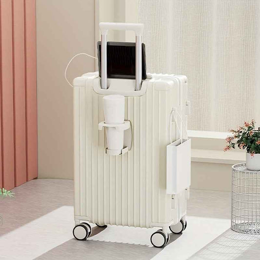 Christmas Gifts 20-Inch and Below Macaron Color Luggage with Cup Holder, USB Charging Port, Alloy Bumper Corners, Lightweight Carry-On Suitcase with Silent Spinner Wheels, TSA Lock, and Hook