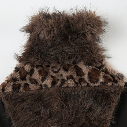 Retro Furry Patchwork Leopard Print Color-Blocked High-Neck Crop Top, Sleeveless And Sexy Backless, Inspired by Japanese And Korean Street Fashion. SS69