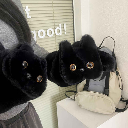 Black Cat Plush Gloves, Winter Warm Cute Cycling Thickened Double-Layer Windproof Neck Warmer Mittens, Wrist Cat, Cat Paw Mittens, Cat Paw Mitts, Cat Embroidery Mittens For Women, Cat Paws For Women,  Wrist Warmer Mittens, Do