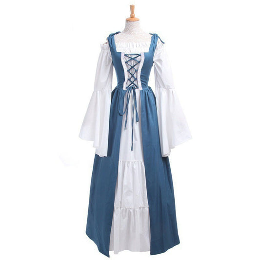 [Elegant Medieval Costume] Elegant Women's Medieval Two-Piece Costume - Renaissance Drama Outfit with Corset-like Bodice & Long Flowing Skirt | Halloween, Renaissance Faire, Themed Parties | Burgundy/White, Black/White, Green