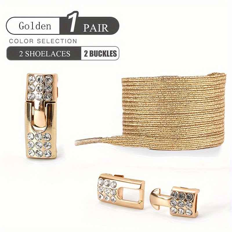 1pair Free-Tie Shoelaces With Rhinestone Buckles, Fashion Elastic Lazy Shoelaces For Sneakers Canvas Shoes Skate Shoes, Women & Men
