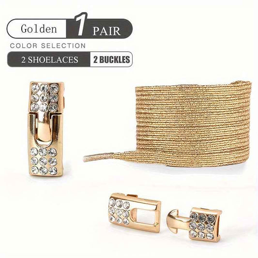 1pair Free-Tie Shoelaces With Rhinestone Buckles, Fashion Elastic Lazy Shoelaces For Sneakers Canvas Shoes Skate Shoes, Women & Men