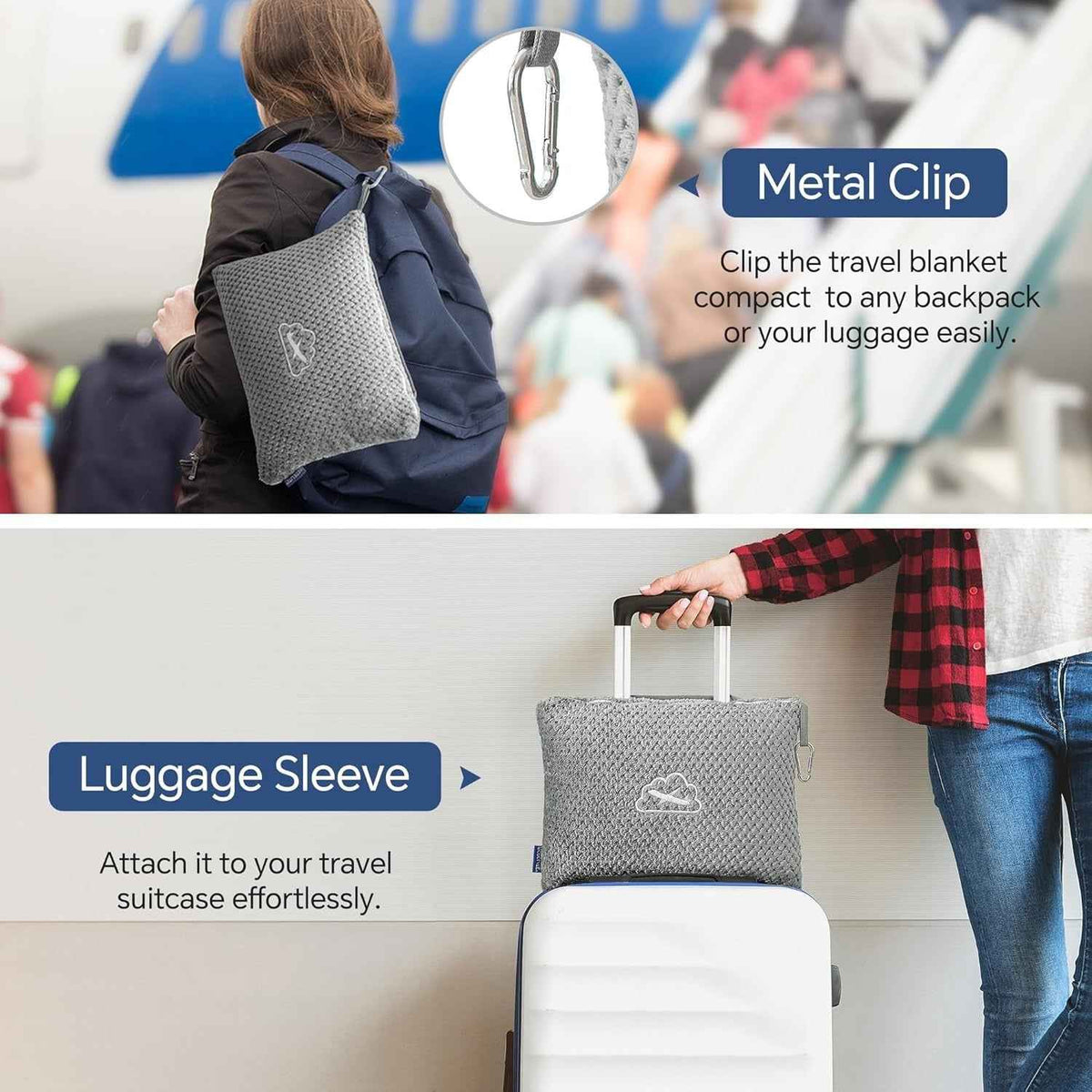 2-in-1 Ultra-Soft Flannel Travel Blanket with Pillow Travel Blanket Airplane Compact with Bag, Portable And Packable 2in 1 Jacquard Travel Pillow And Blanket Set, for Office, Sofa, Airplane & Car with Luggage Cover & Backpack