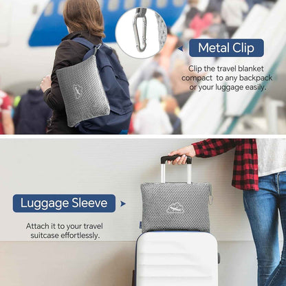 2-in-1 Ultra-Soft Flannel Travel Blanket with Pillow Travel Blanket Airplane Compact with Bag, Portable And Packable 2in 1 Jacquard Travel Pillow And Blanket Set, for Office, Sofa, Airplane & Car with Luggage Cover & Backpack