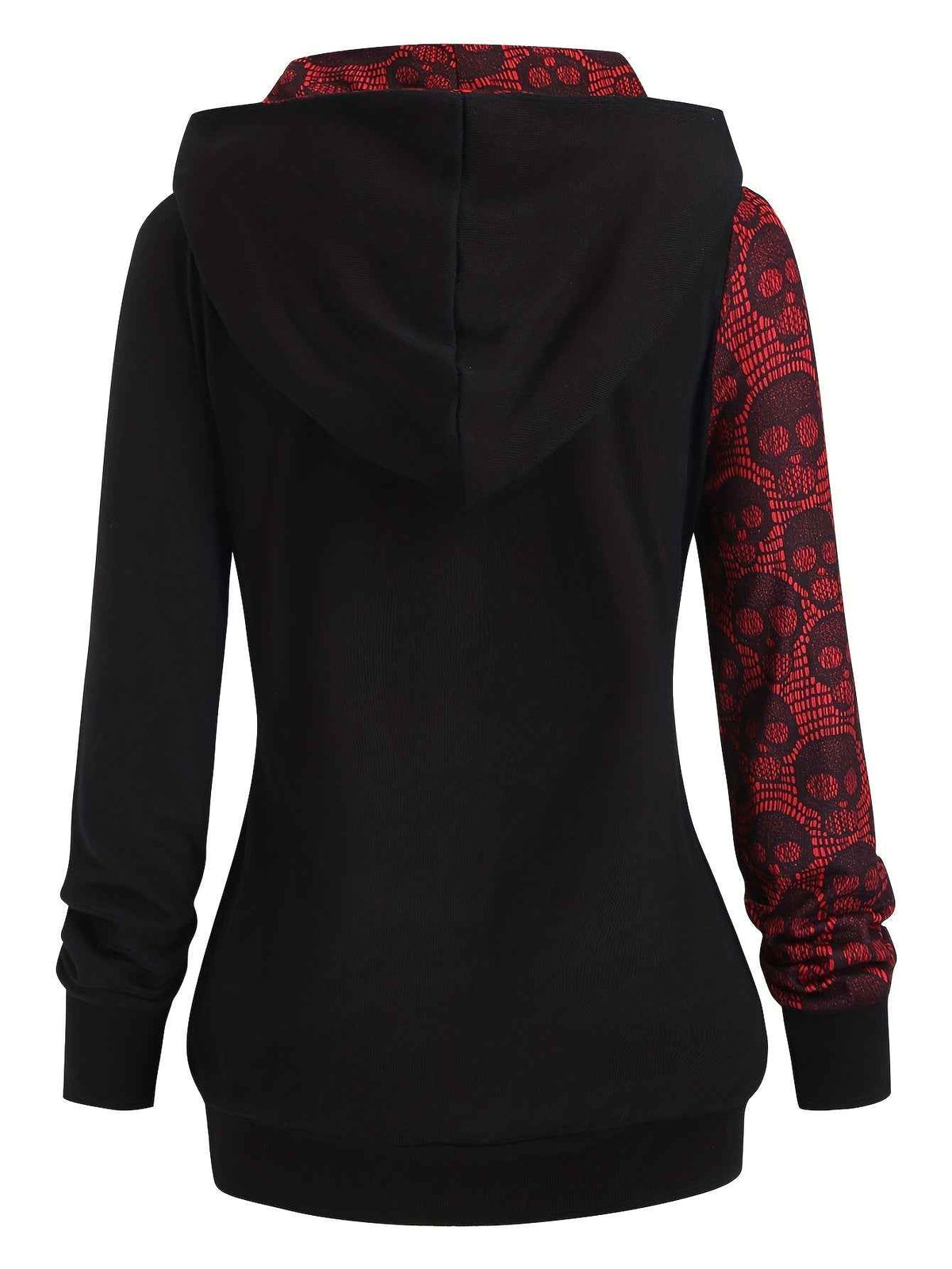 Women's Gothic Retro Skull & Lace-like Hooded Sweater - Black & White Color-Block Long Sleeve with Metal Grommet Eyelets, Slim-Fit Winter Warm Pullover, Machine Washable for Casual & Costume Outfits