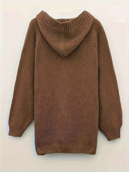 Plus Size, Plus-Size Women's Elegant Hooded Sweater - Long Sleeve Pullover with Adjustable Drawstring Hood, Soft Stretchy Fabric, Machine Washable, Solid Color Casual Winter Fall Tops, Sweater Hoodie, Autumn Apparel, Minimali