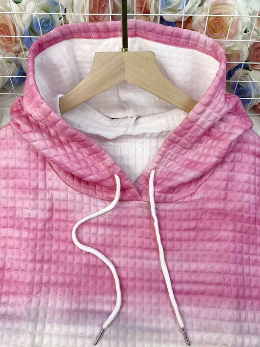[Plus Size Hooded Sweatshirt] Plus Size - Plus Size - Plus Size - Plus Size - Women's Plus Size Hooded Sweatshirt - Pastel Rainbow Striped Pullover with Drawstring Hood, Soft Stretchy Fabric, Side Pockets - Cozy Fall/winter S
