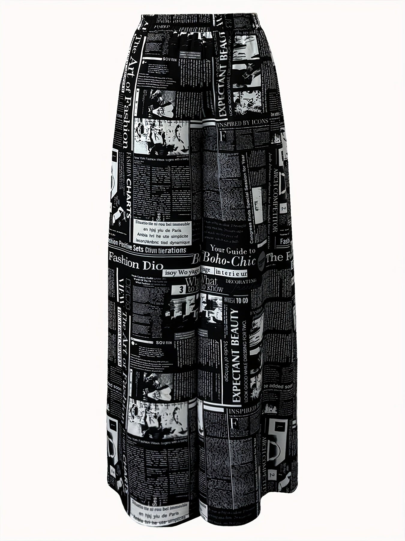 Newspaper Print Wide Leg Pockets Pants, Casual & Versatile High Waist Pants For Spring & Summer, Women's Clothing SS69