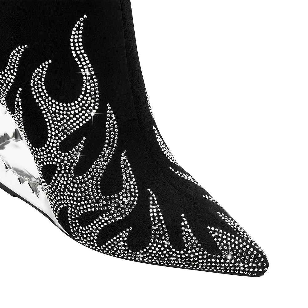 Women'S Pointed High Heeled Rhinestone Booties