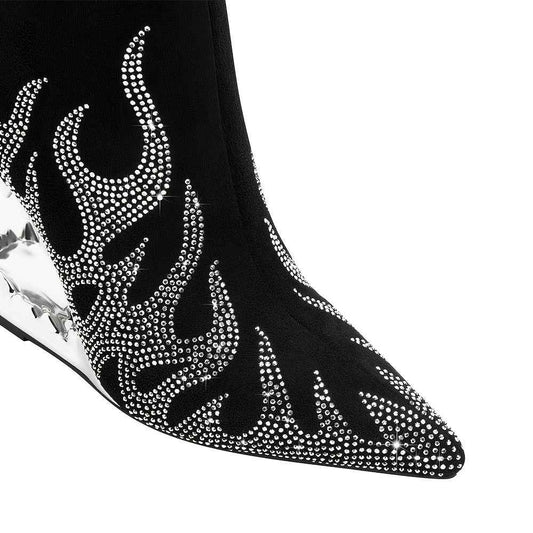 Women'S Pointed High Heeled Rhinestone Booties