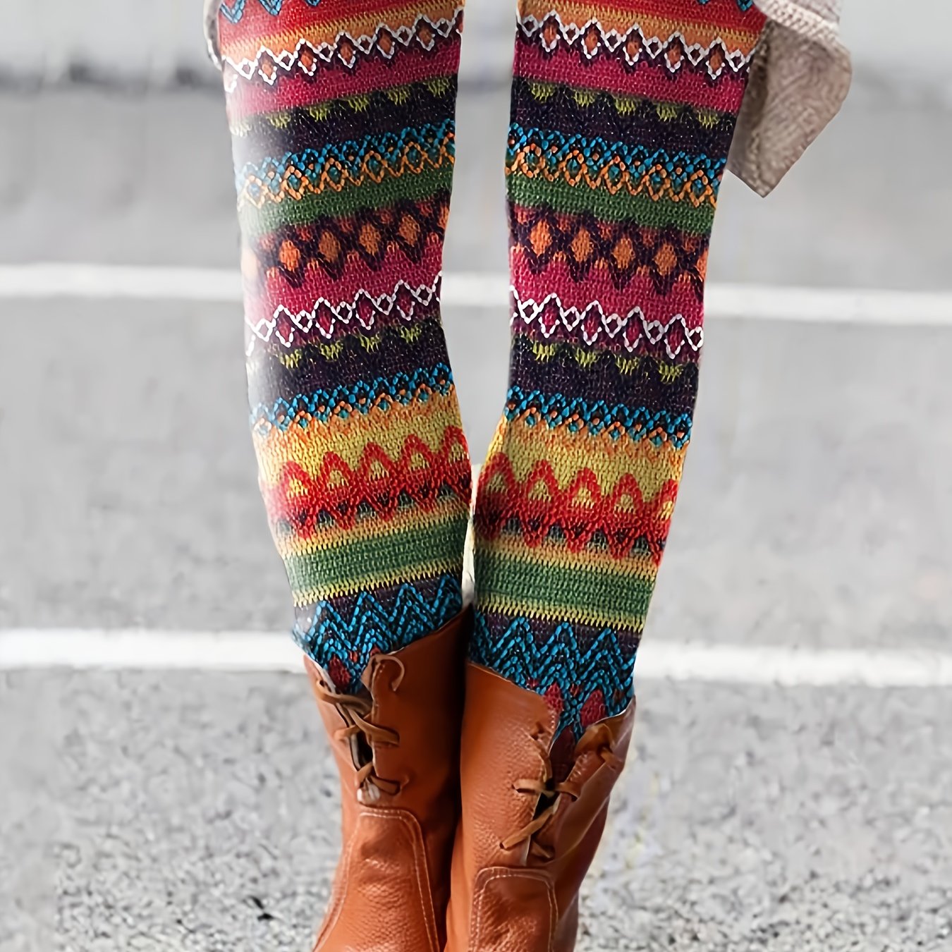 Women's Colorful Geometric Print Stretch Leggings - Vibrant High-Waisted Tight Fit Casual Pants, Machine Washable Polyester, All-Season Wear for Everyday Style, Stylish Leggings | Geometric Leggings | Durable Fabric, High Wai SS69 17.69 XXL / Multicolor