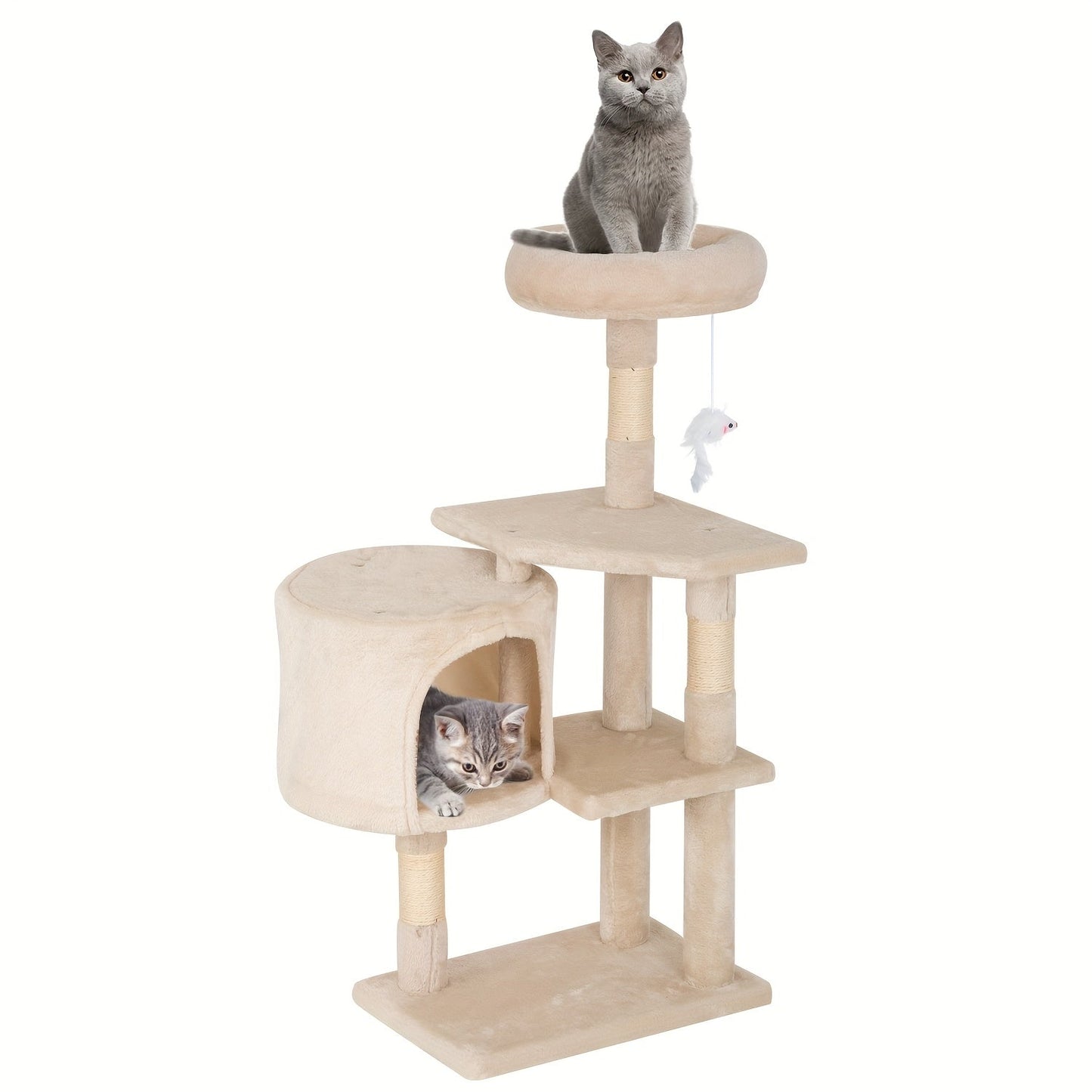 54/70" Multi-Level Cat Tree Tower with Scratching Posts & Cozy Condos, Space-Saving Indoor Cat Playhouse, Durable Plywood Construction, Fun Jumping Platforms, Multiple Colors Available for Cats SS69 39.69 Beige / 37''H