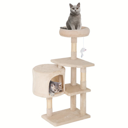 54/70" Multi-Level Cat Tree Tower with Scratching Posts & Cozy Condos, Space-Saving Indoor Cat Playhouse, Durable Plywood Construction, Fun Jumping Platforms, Multiple Colors Available for Cats SS69 39.69 Beige / 37''H