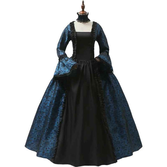 [Vintage Medieval Dress] Vintage Medieval Dress for Women - Victorian Gown with Intricate Lace Detailing, Long Sleeves & Ruffled Neckline, Perfect for Themed Parties, Stage Performances & Cosplay Events