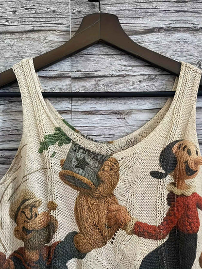 2D Printed Women's Fashion Off-Shoulder Trendy Anime Character Pattern Vest Style