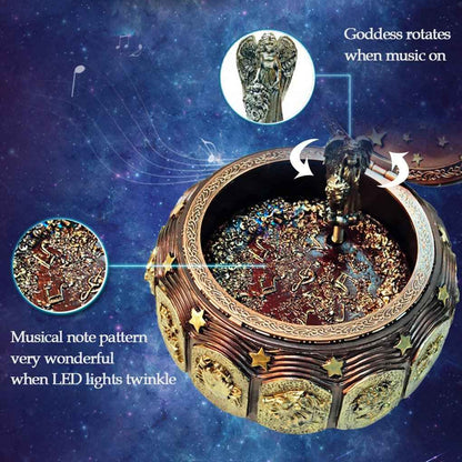 Retro Constellation Music Box with Sankyo 18-Note Wind Up, Rotating Goddess LED Lights Twinkling, Music Jewelry Box, Birthday Gift, Christmas Anniversary Gift