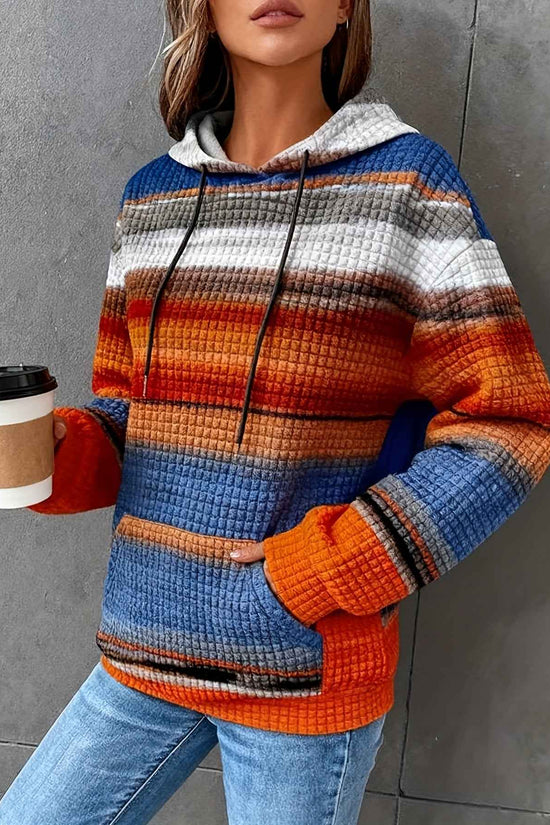 Plus Size - Women'S Plus Size Oversized Hoodie - Cozy Fall/Winter Sweatshirt with Drawstring Hood & Side Pockets, Blue/Orange/Red/Black/Gray Striped Pullover for Everyday & Formal Outfits - Casual Loose Fit Sweater, Sweater H