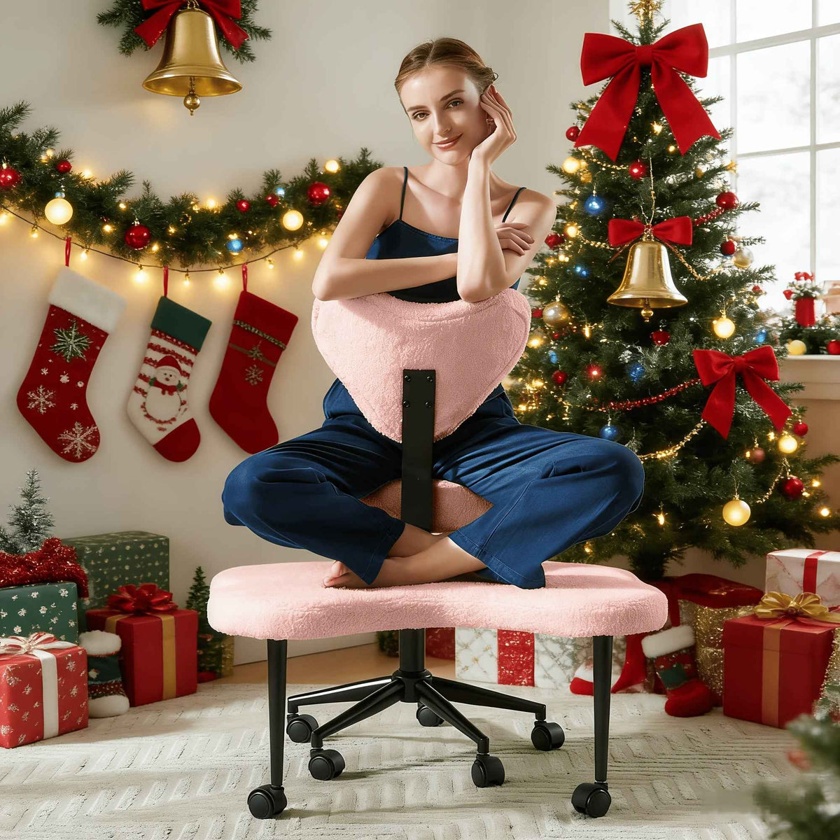 Ergonomic Cross Legged Office Chair | 360° Swivel, Adjustable Height, Lumbar Support, Velvet and PU Leather Black, Stainless Steel Frame, Memory Foam, Perfect Christmas Gift for Fidgety Sitters and Yoga Lover.