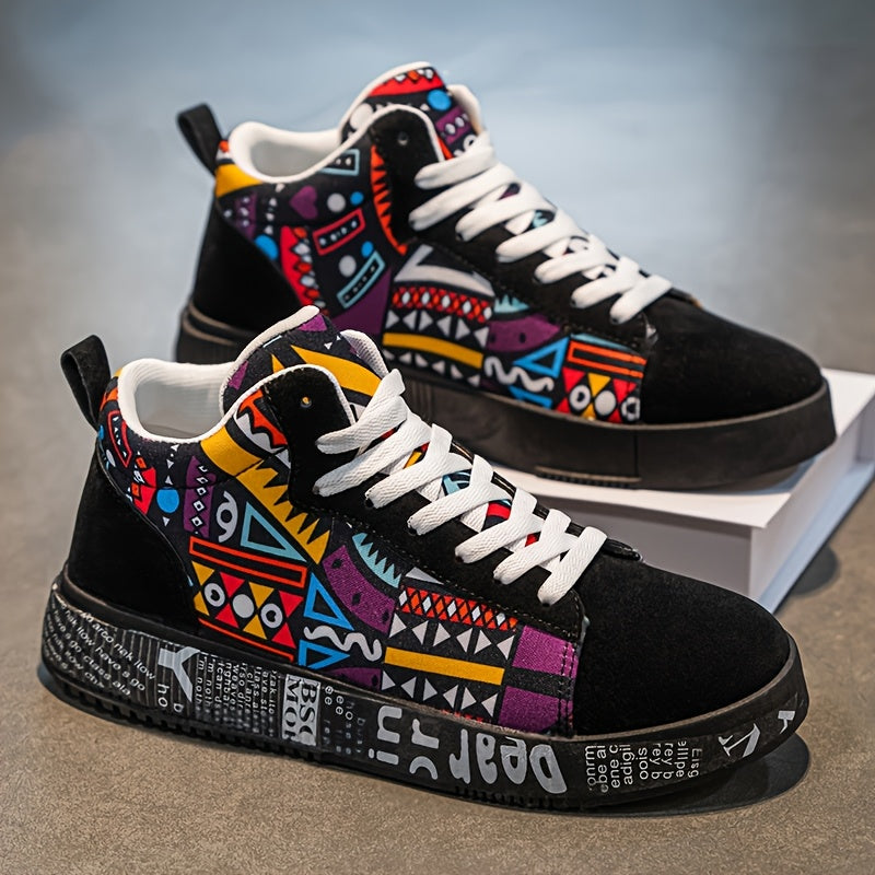 1 Pair of Unisex Casual Sports Shoes for Couples, Featuring Trendy Pattern Design, Slip-Resistant And Durable High-Top Skate Shoes, Suitable for Students to Wear in All Seasons. SS69