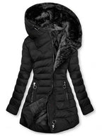Women's Winter Warm Quilted Parka Coat, Padded Jacket with Hood, Full-Zip Front & Adjustable Waist Belt, Mid-Length Long Sleeve Outerwear for Cold Weather, Y2K Style, Beige/Tan, Hand Wash/Dry Clean