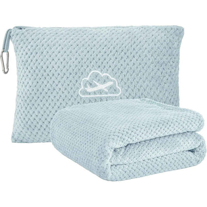 2-in-1 Ultra-Soft Flannel Travel Blanket with Pillow Travel Blanket Airplane Compact with Bag, Portable And Packable 2in 1 Jacquard Travel Pillow And Blanket Set, for Office, Sofa, Airplane & Car with Luggage Cover & Backpack
