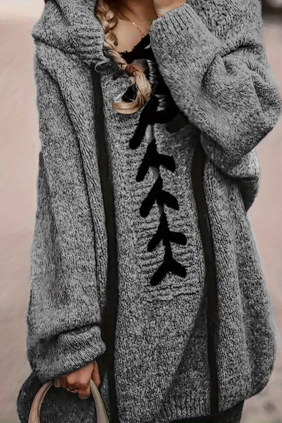 Plus Size, Plus-Size Women's Elegant Hooded Sweater - Long Sleeve Pullover with Adjustable Drawstring Hood, Soft Stretchy Fabric, Machine Washable, Solid Color Casual Winter Fall Tops, Sweater Hoodie, Autumn Apparel, Minimali