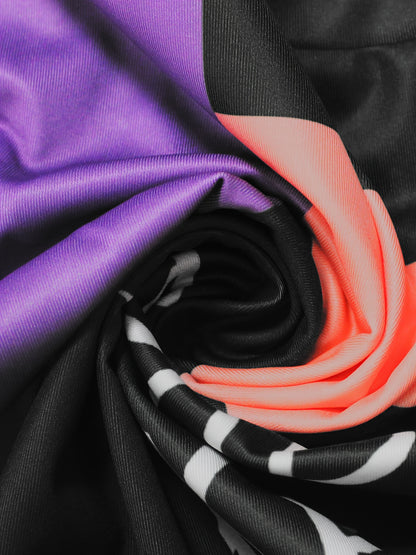 Women's Fashion Color Block Crew Neck Sweatshirt with Alphabet Print, Polyester 95% Spandex 5% Knit Fabric, Regular Fit Pullover with Drawstring Detail for All Seasons - SS69