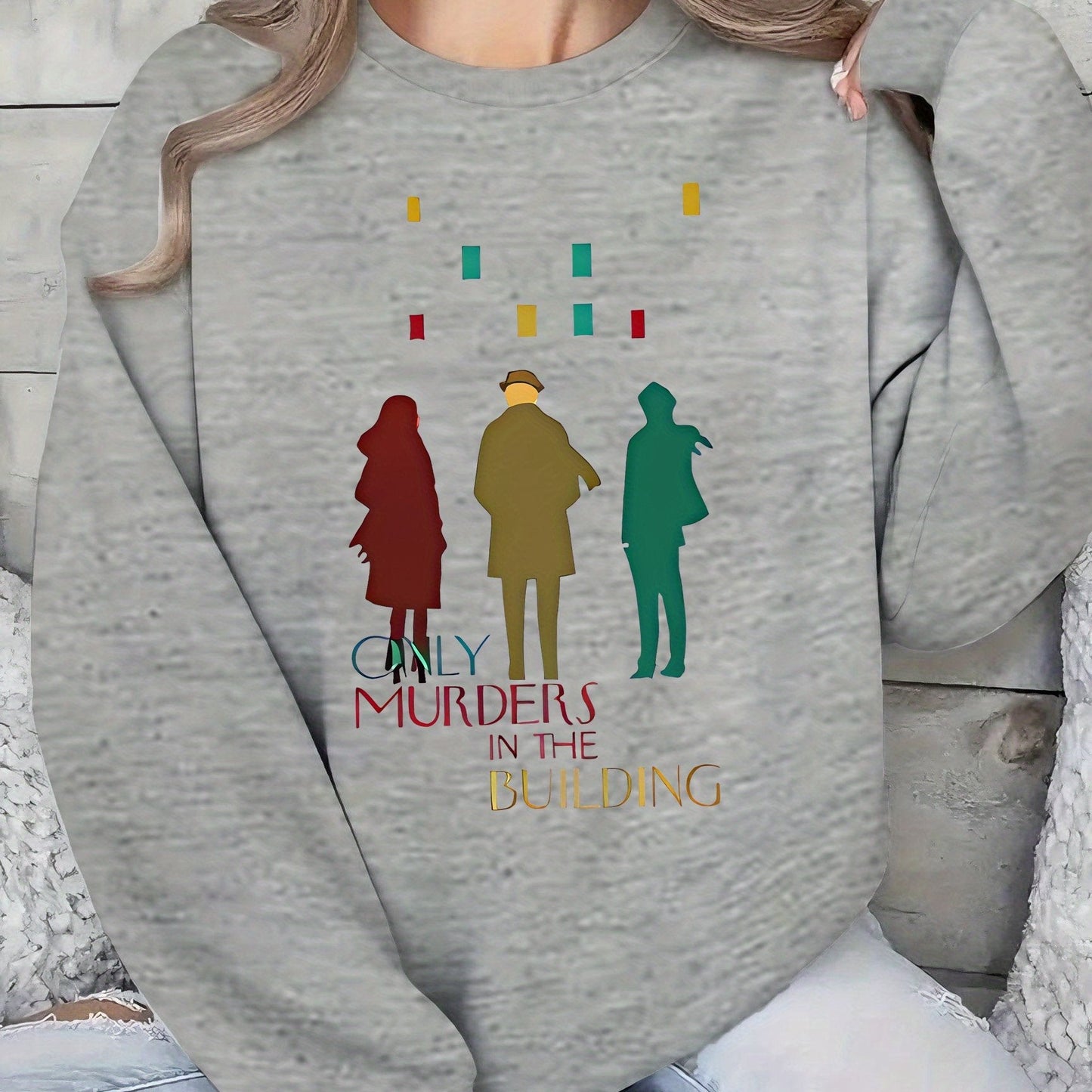 Women'S Sweater - TV Show Inspired Murder in the Building Graphic Pullover, Lightweight Crewneck Sweater for Fans, Birthday/Graduation Gift, Everyday & Special Occasion Outfit - Soft Women'S Sweater, Holiday Clothing, Comfort SS69 20.69 Light Grey / XL