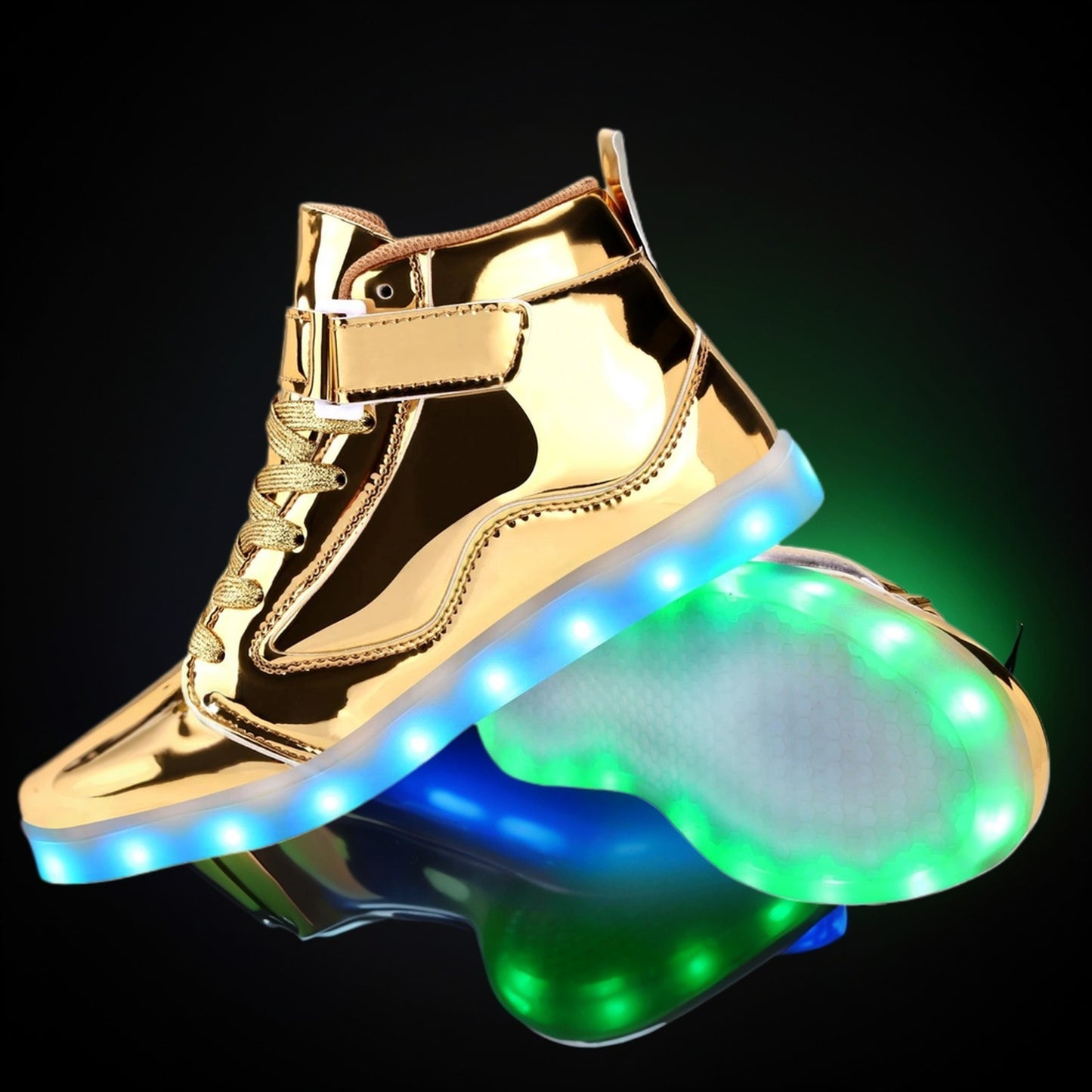 LED Lights Up Dacing Shoes | Lace Up Couples Sneakers, Luminous Flashing Trainers for Dancing, Party Festivals | High Top, Solid Color, Hook-and-Loop Fastener