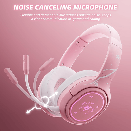 Mytrix Sakura Wireless Gaming Headset for PC, PS4, PS5, Mac, Switch, Surround Sound, 50mm Drivers, 2.4GHz & Gaming Headphones with Noise Cancelling Mic, Over Ear Headphones for Xbox - Pink SS69