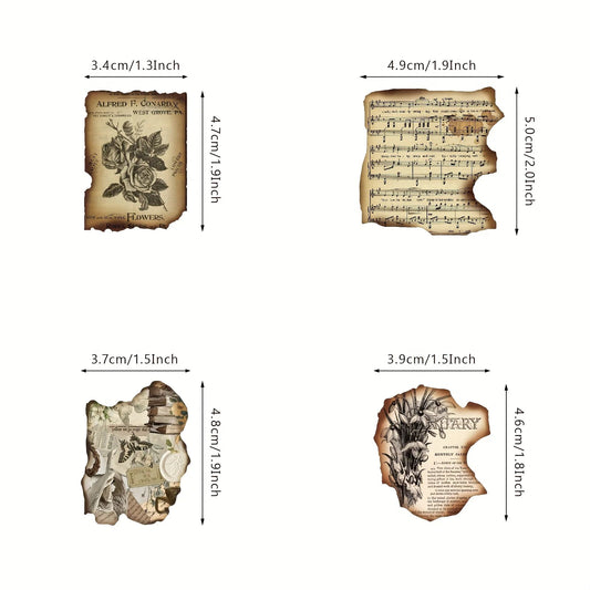 50 Pcs Vintage Burnt Stickers, Historical Creative Decorative Stickers for Scrapbook Junk Journal Collage DIY Crafts - SS69