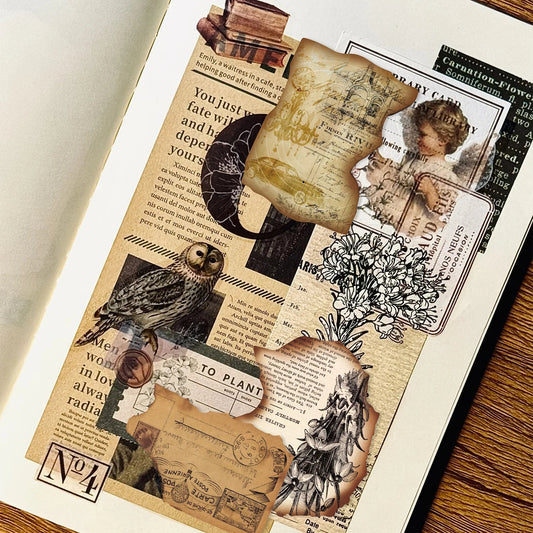 50 Pcs Vintage Burnt Stickers, Historical Creative Decorative Stickers for Scrapbook Junk Journal Collage DIY Crafts - SS69