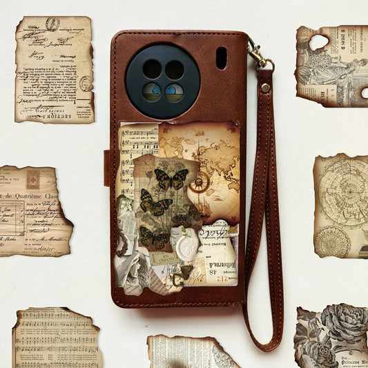 50 Pcs Vintage Burnt Stickers, Historical Creative Decorative Stickers for Scrapbook Junk Journal Collage DIY Crafts - SS69