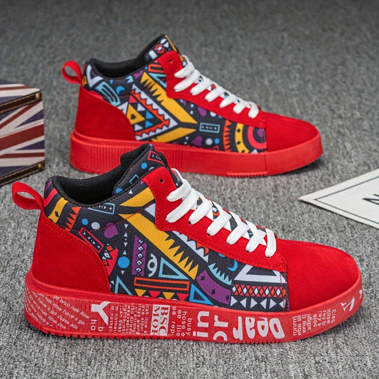 1 Pair of Unisex Casual Sports Shoes for Couples, Featuring Trendy Pattern Design, Slip-Resistant And Durable High-Top Skate Shoes, Suitable for Students to Wear in All Seasons. SS69 35.69 Red / US 10.5