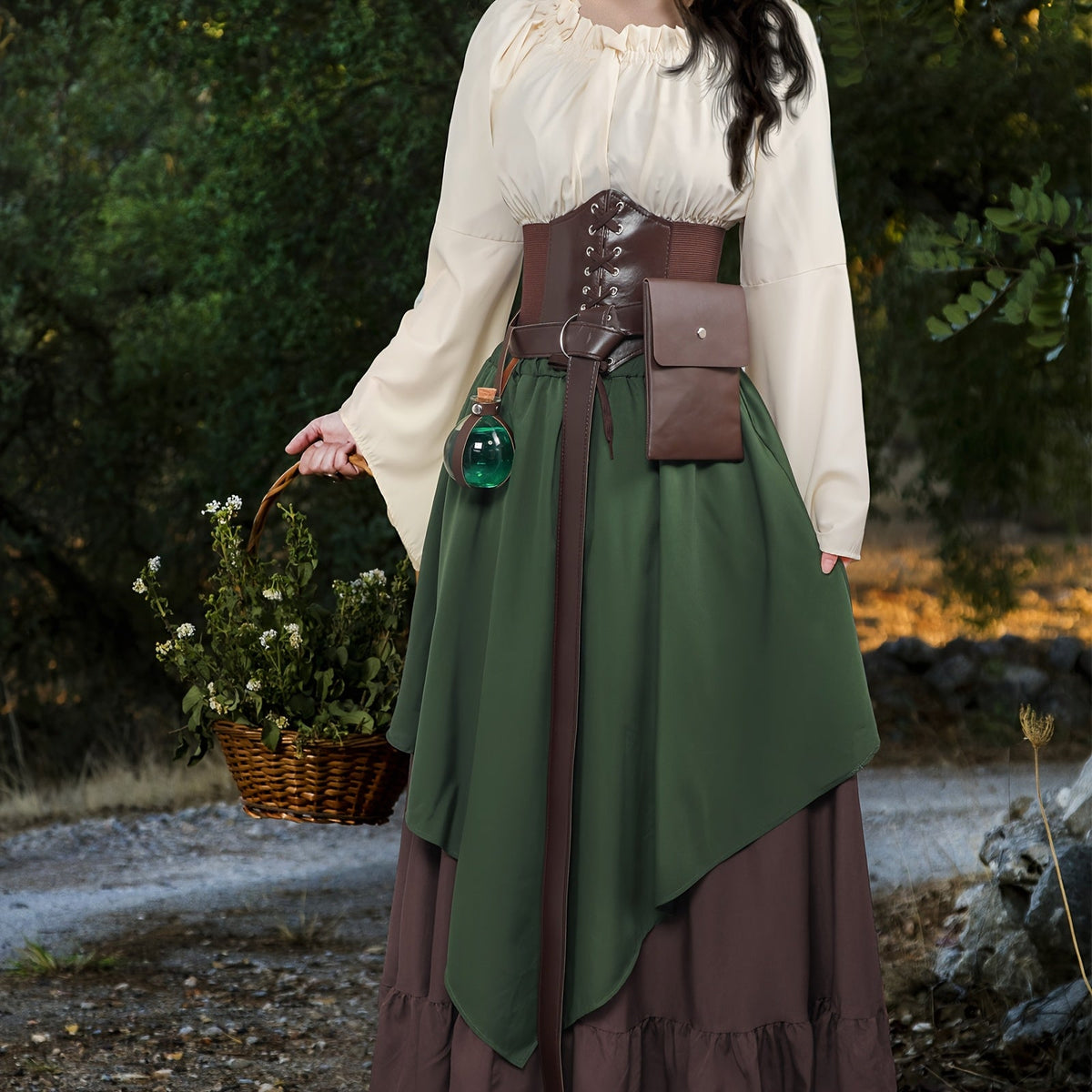 Women's Medieval Renaissance Costume - Green, X-Large, Includes Blouse, Skirt, Pouch, Corset Belt for Halloween SS69 41.69 Polyester