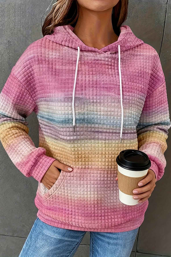 [Plus Size Hooded Sweatshirt] Plus Size - Plus Size - Plus Size - Plus Size - Women's Plus Size Hooded Sweatshirt - Pastel Rainbow Striped Pullover with Drawstring Hood, Soft Stretchy Fabric, Side Pockets - Cozy Fall/winter S