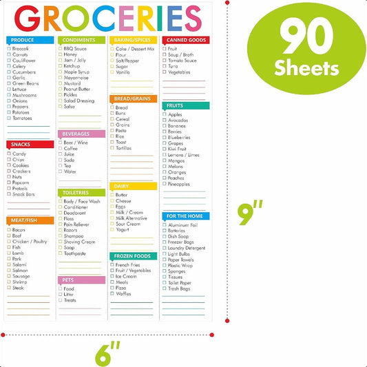 Quick Check Grocery List Tile Pad, Printed with 110 Common Foods, Suitable for Refrigerator, Household Blank Shopping Space. The Perfect Stationery Notebook SS69