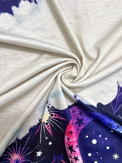 Casual Long Sleeve Moon & Tree Print Drawstring Hoodie - Kangaroo Pocket Sweatshirt for Women SS69