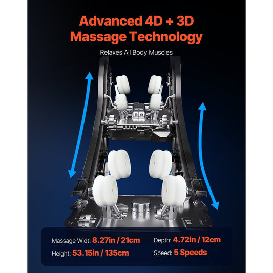 VEVOR Dual-Core 4D+3D Full Body Massage Chair, with Extended SL Track, Deep Yoga Stretch, Electric Extendable Footrest, TFT, AI Voice Control, Heat, Airbags, Armrest Controls, Wheels SS69