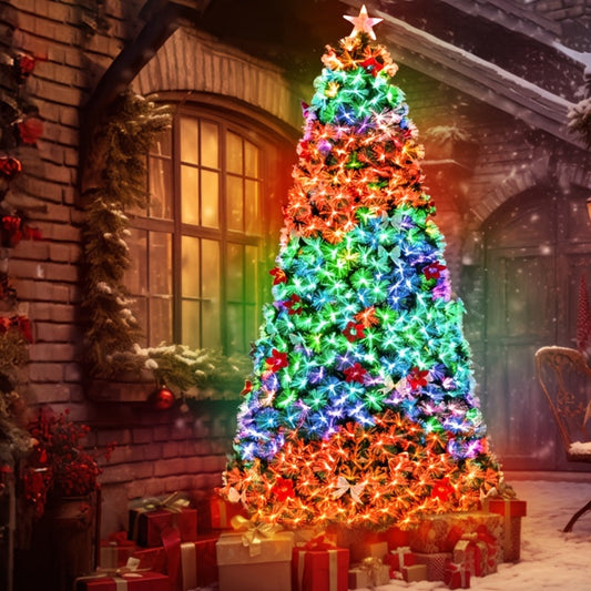 Pre-lit Christmas Tree, Fiber Optic Pre-lit Christmas Tree With Artificial Flowers And Bows, Multi-color Changing LED Lights, Starlight On Top, For Home Decoration, Holiday Party SS69