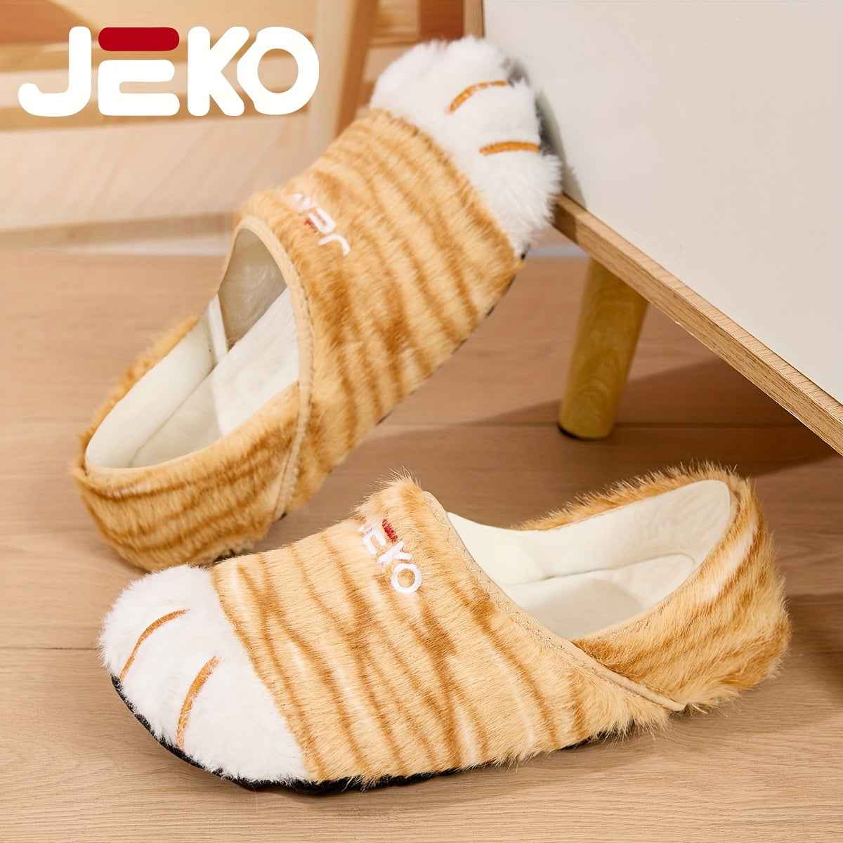 JEKO Men's Winter Warm Slip-On /Outdoor Slippers with Tiger & Cat Animal Print, Soft Fabric & Sole, Low-Top Round Toe Design for Gym, Yoga, Dance, Home - Cute & Trendy for all-Foot Coverage (Brand: JEKO)