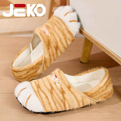JEKO Men's Winter Warm Slip-On /Outdoor Slippers with Tiger & Cat Animal Print, Soft Fabric & Sole, Low-Top Round Toe Design for Gym, Yoga, Dance, Home - Cute & Trendy for all-Foot Coverage (Brand: JEKO)