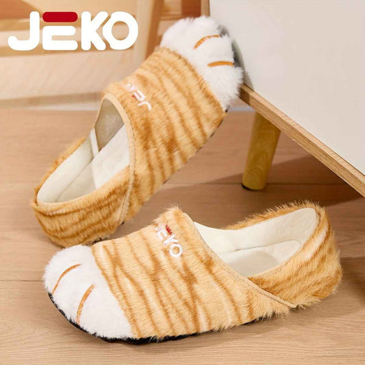 JEKO Men's Winter Warm Slip-On /Outdoor Slippers with Tiger & Cat Animal Print, Soft Fabric & Sole, Low-Top Round Toe Design for Gym, Yoga, Dance, Home - Cute & Trendy for all-Foot Coverage (Brand: JEKO)
