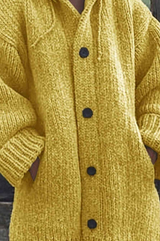 Plus Size, Plus Size Elegant Hooded Cardigan Jacket - 100% Winter Sweater Coat with Front Button Closure, Hooded Long Sweater Jacket Suitable for Fall/Winter, Brown/Navy/Red - Casual & Formal Wear, Machine Washable Cozy Outer