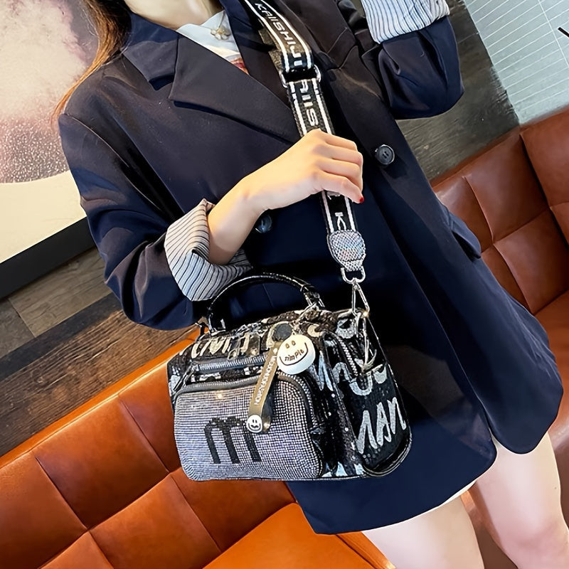 Spacious Rhinestone-Embellished Glamorous Women's Backpack - Adjustable Strap, Multi-Pocket Design, Comfort Grip Handle Crossbody Satchel for Special Occasions SS69