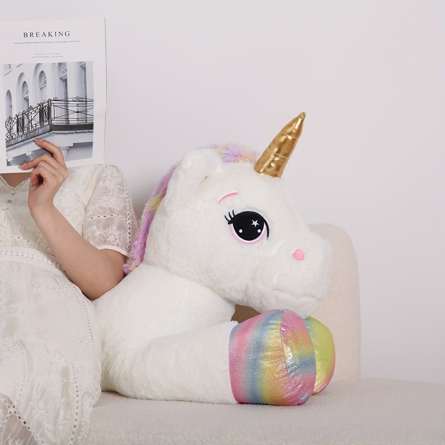 Giant Unicorn Plush Toy, White Soft & Cuddly Stuffed Animal with Rainbow Mane, Playful Design, Perfect Birthday Christmas or Halloween Gift for Youngsters Girlfriend or Boys, 44", Cozy Body Pillow, Best for Christmas Perfect
