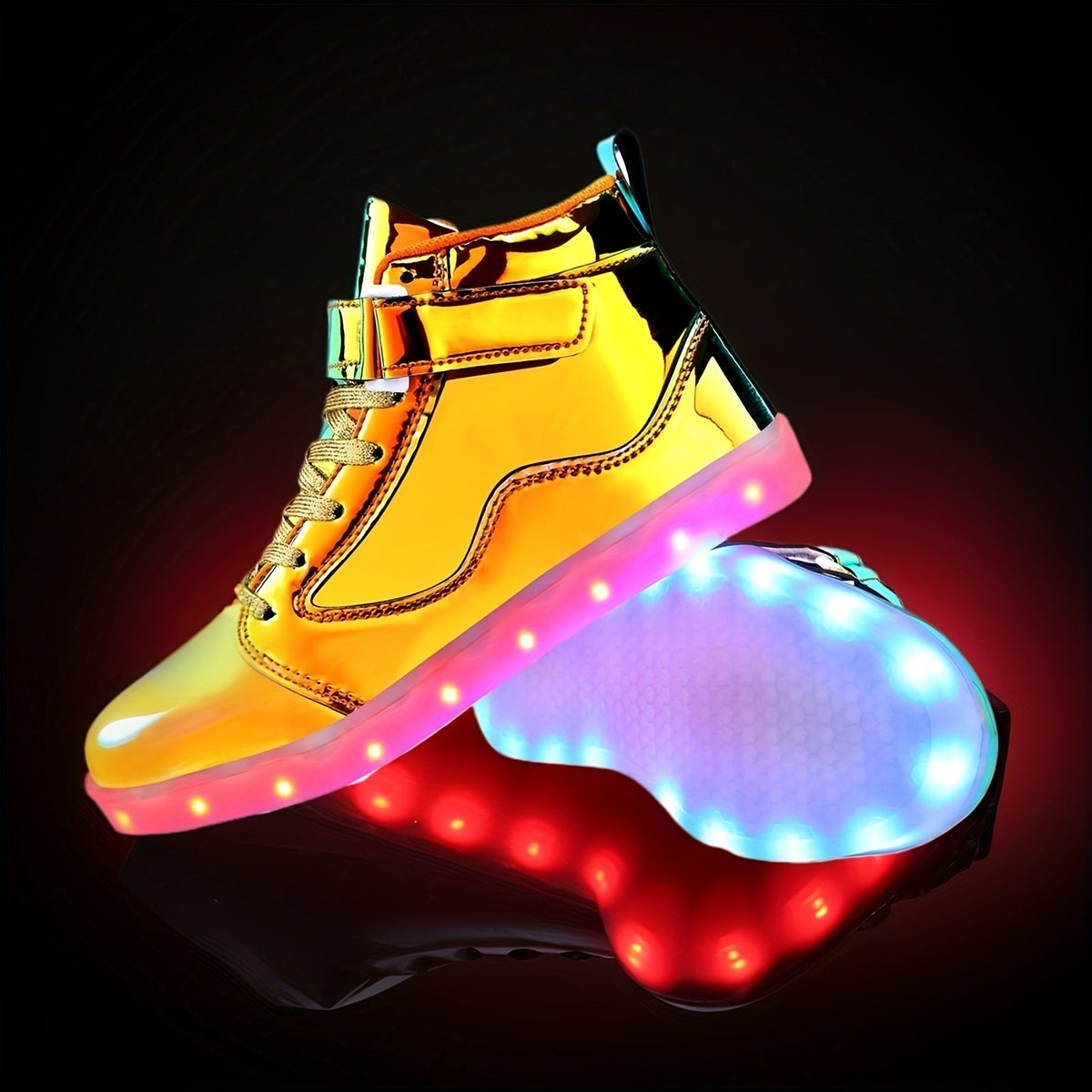 [LED Dancing Shoes] LED Lights Up Dancing Shoes | Luminous Flashing Trainers for Women and Men, Unisex Couples Sneakers, Lace Up SS69 52.69 Dark Golden / US 10