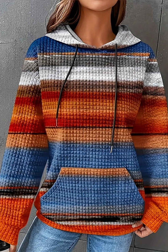 Plus Size - Women'S Plus Size Oversized Hoodie - Cozy Fall/Winter Sweatshirt with Drawstring Hood & Side Pockets, Blue/Orange/Red/Black/Gray Striped Pullover for Everyday & Formal Outfits - Casual Loose Fit Sweater, Sweater H
