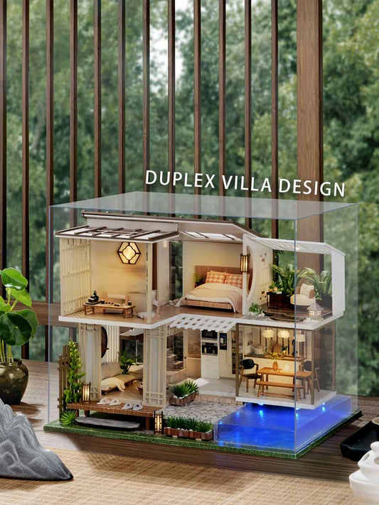 A Miniature Dollhouse Kit Featuring Furniture, a Wooden House Model Complete with a Dust Cover And a Music Box, Designed at a 1:24 Scale, Perfect As an Elegant Gift for Adult Friends Or Lovers on Their Birthday (Glue Not Incl
